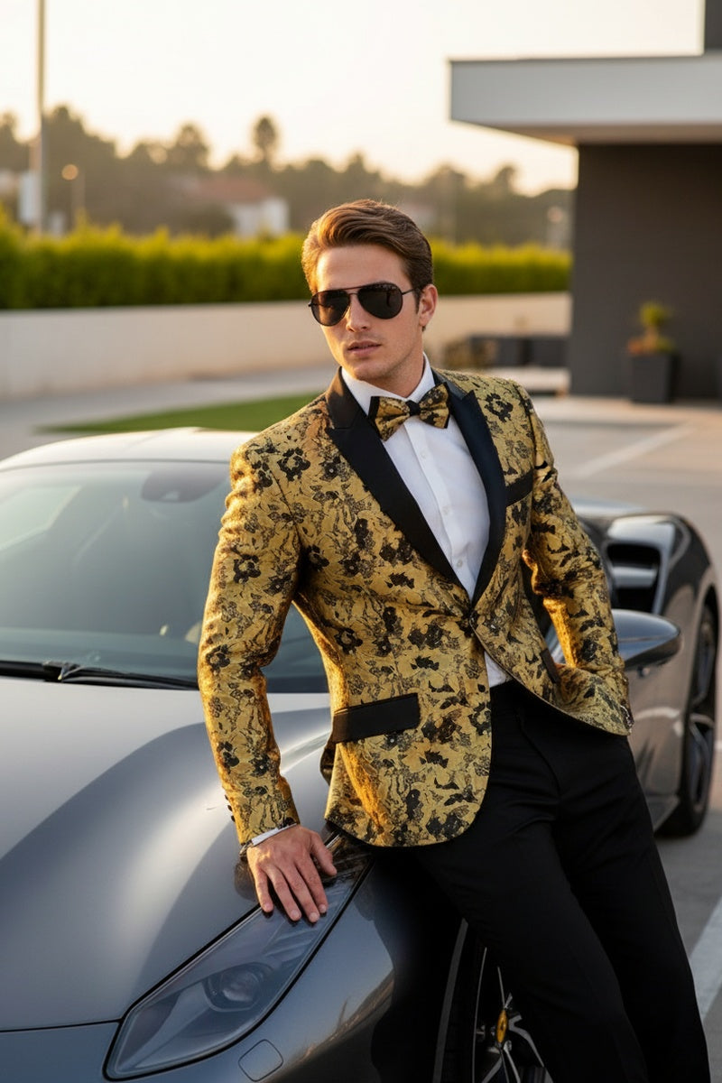 Xander Xiao Amsterdam Gold Tuxedo Jacket (Separates) L Slim