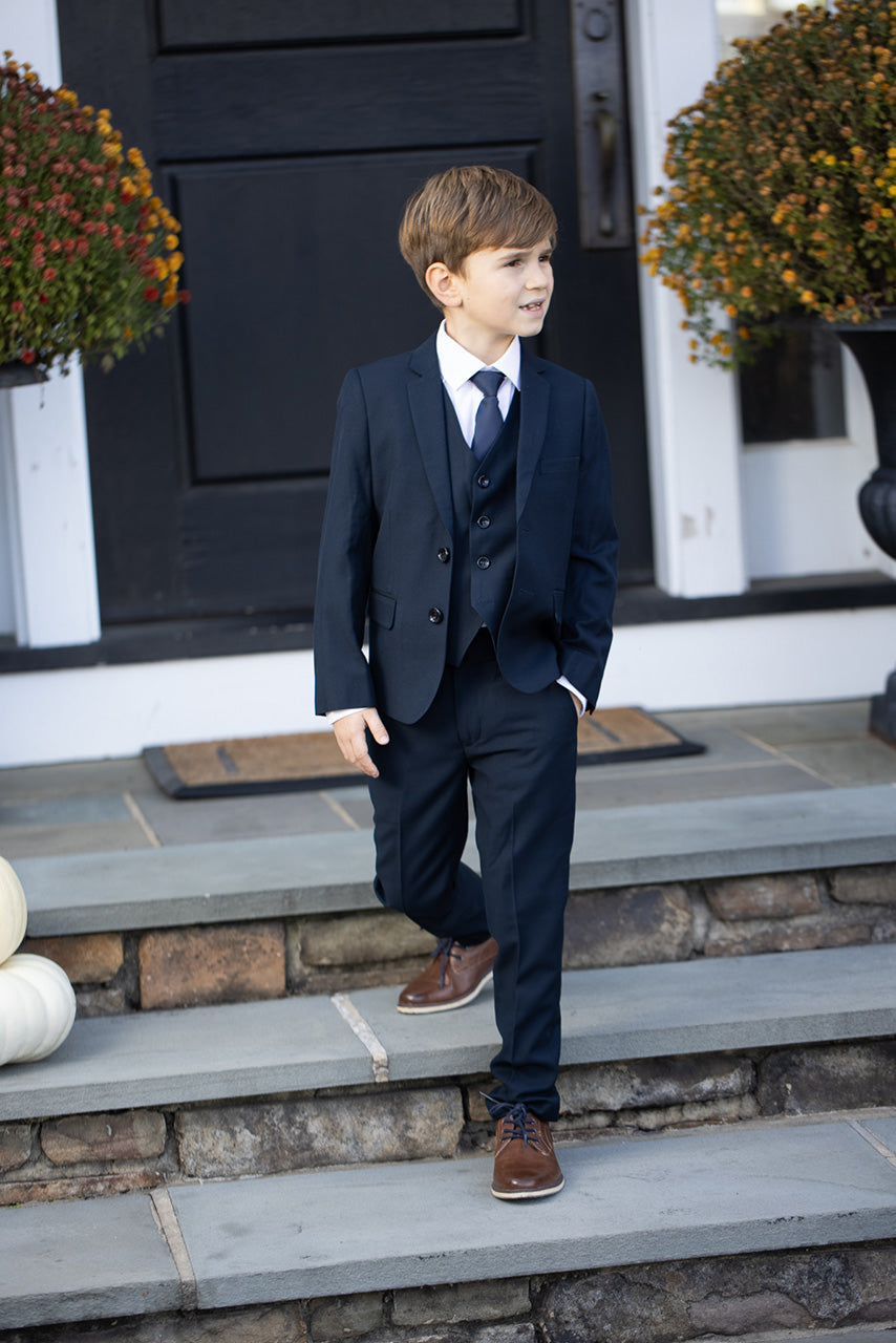 navy blue dress shirt with black tie BLACKTIE Liam Kids Midnight Blue Suit (5-Piece Set) 10 Boys
