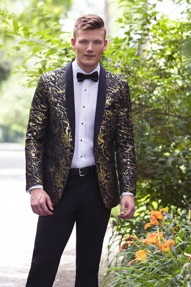 Mark of Distinction Camo Lam Black & Gold Shawl Tuxedo Jacket (Separates) 50L Modern