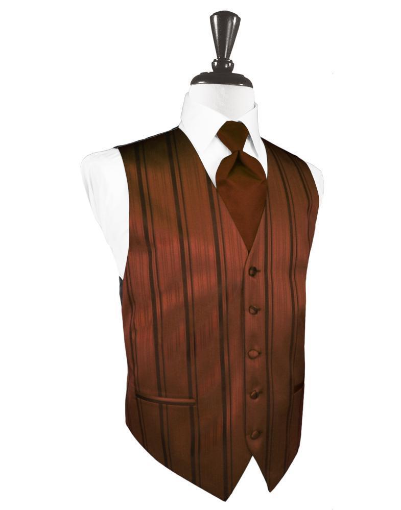 brown dress vest mens Cardi Cognac Striped Satin Tuxedo Vest 4XL