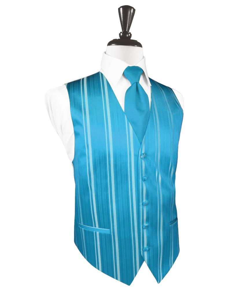 Turquoise Striped Satin Tuxedo Vest – - Main Image