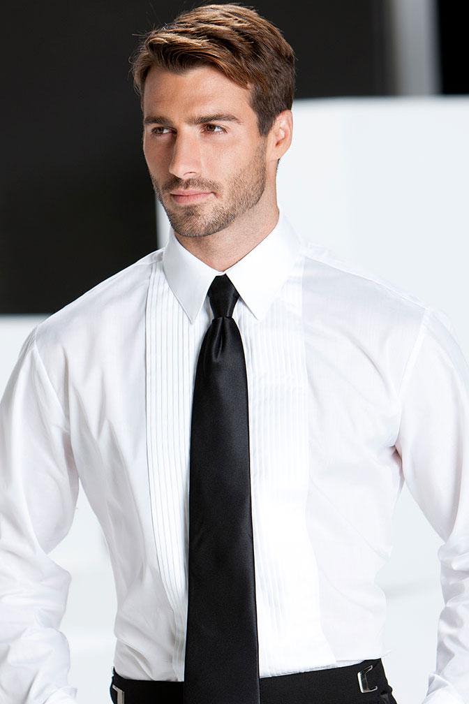 black dress shirt white tie Classic Collection Marco White Pleated Laydown Tuxedo Shirt 2XL 36-37