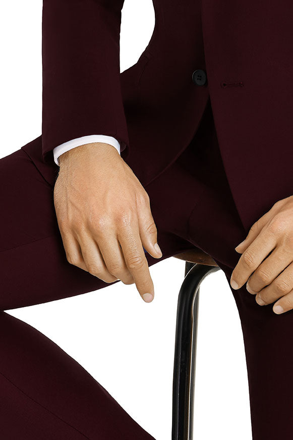 Monte Burgundy Plain Front Pants - 48 / Slim