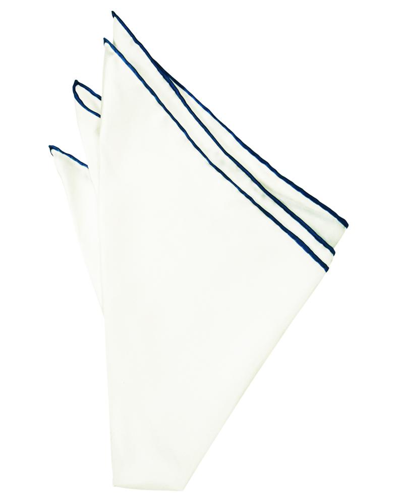 White Silk with Blue Hand Rolled Trim Pocket Square White Silk with Blue Hand Rolled Trim Pocket Square