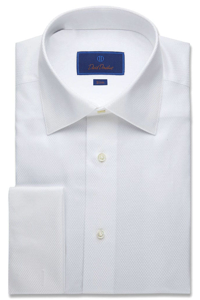 David Donahue Boxed French Cuff White Tuxedo Shirt 17.5 32-33 Slim