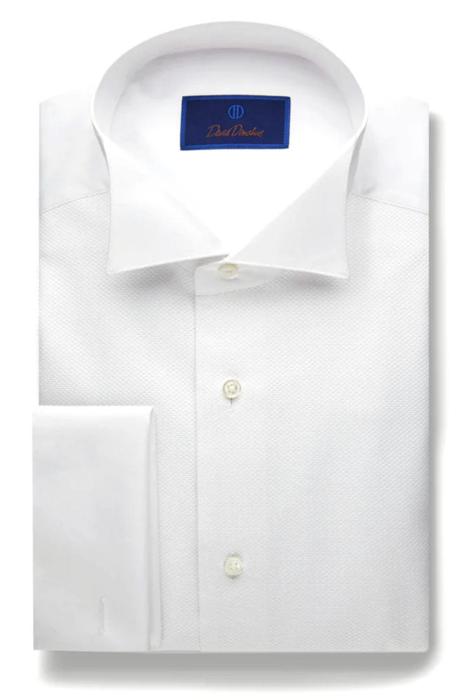 David Donahue Pique White Wing Collar Tuxedo Shirt 16.5 36-37 Regular