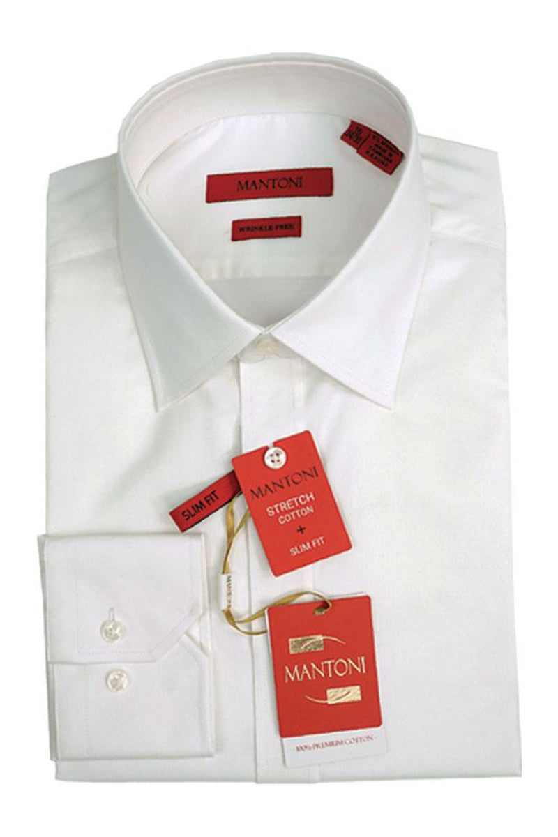 mantoni dress shirts MANTONI Men's Dress Shirt White Hidden Stripes BARRELCuff Sleeves