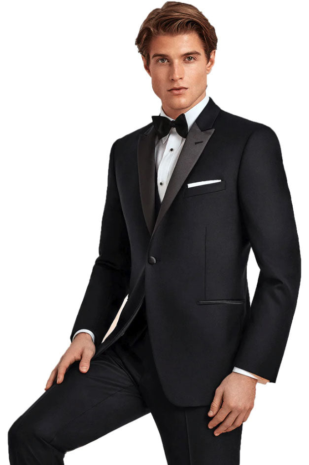 Ike Behar Evening Peak Black 1-Button Peak Tuxedo (2-Piece Set) 40R Slim