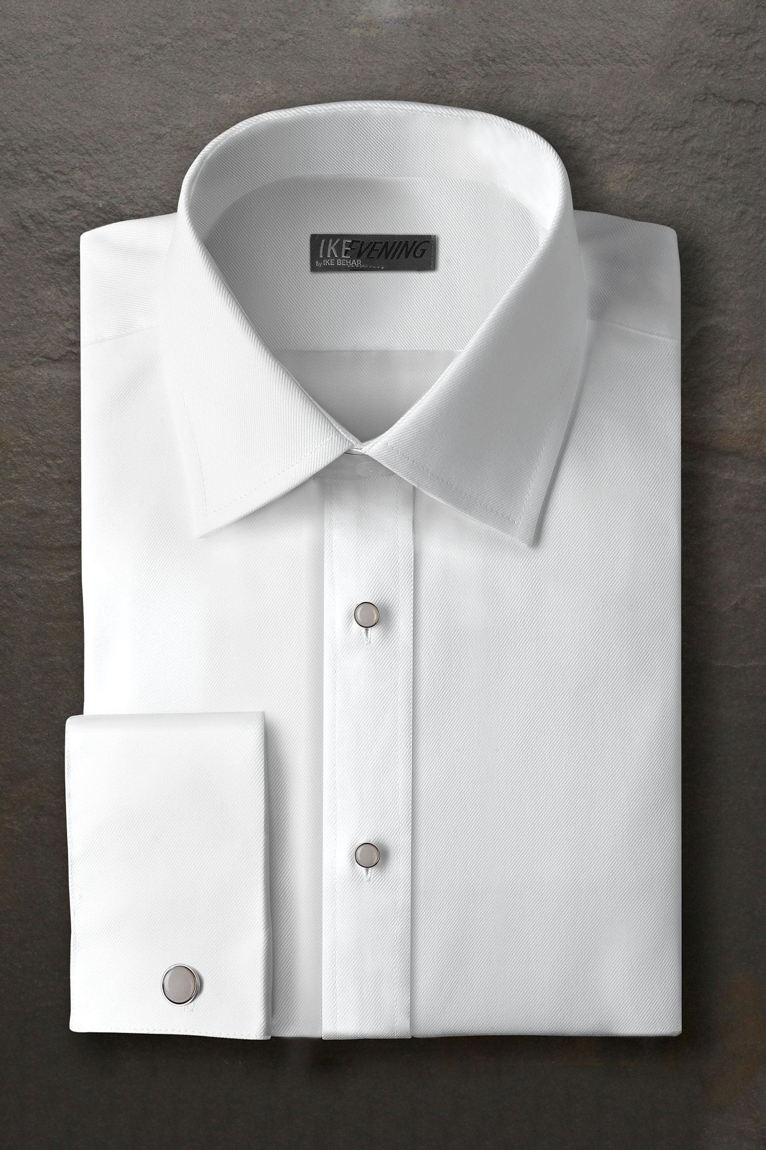 Ike Behar Evan Twill Diagonal White Laydown Tuxedo Shirt 15.5 36-37 Ike Behar Evan Twill Diagonal White Laydown Tuxedo Shirt 15.5 36-37
