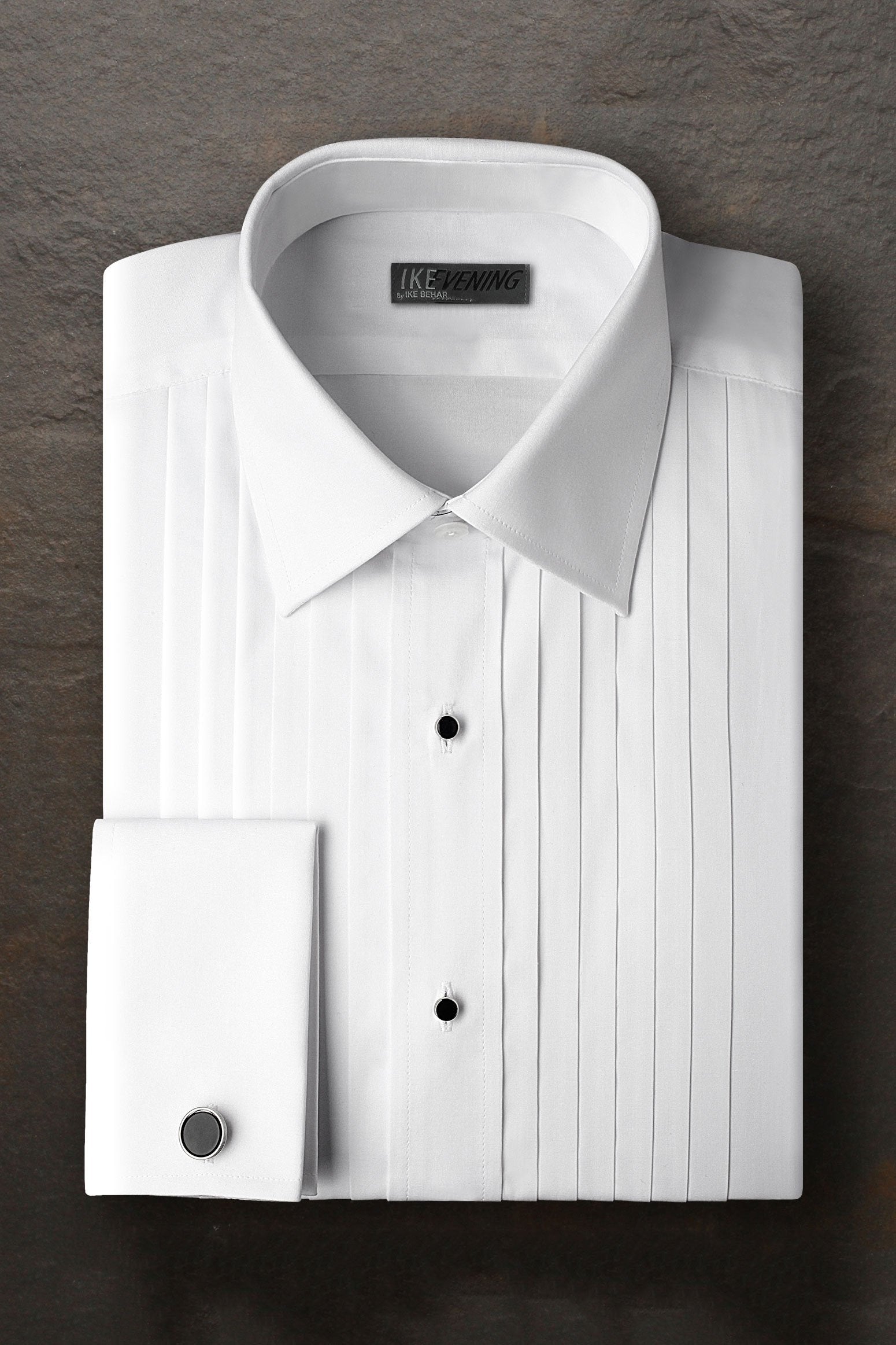 ike behar dress shirt Ike Behar Vincent White Pleated Laydown Tuxedo Shirt 18 34-35