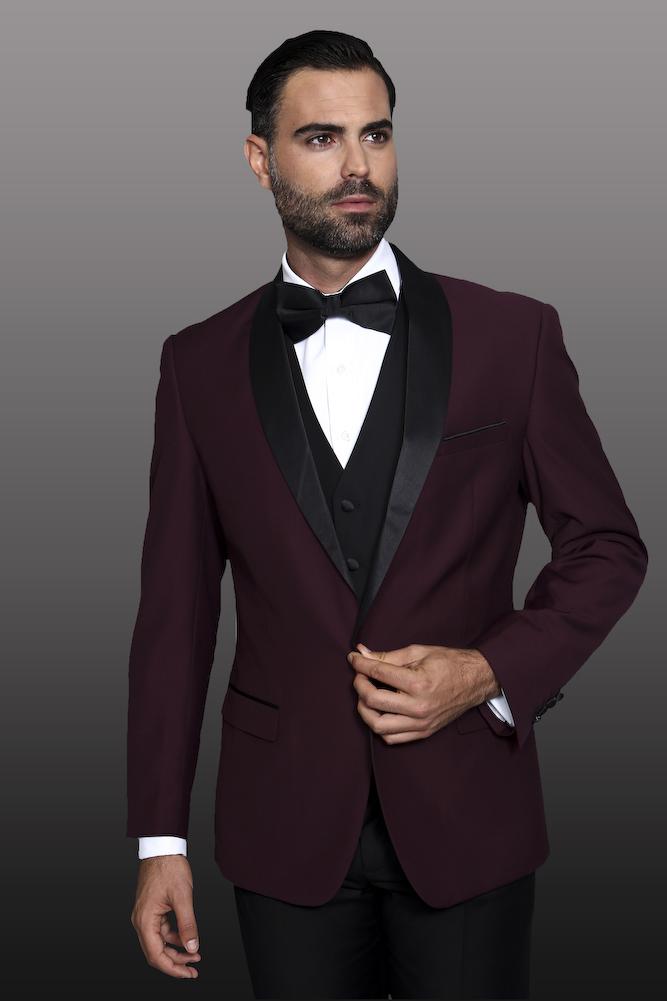 Encore Burgundy 1-Button Shawl Tuxedo (4-Piece Set) - 48L / Modern Encore Burgundy 1-Button Shawl Tuxedo (4-Piece Set) - 48L / Modern