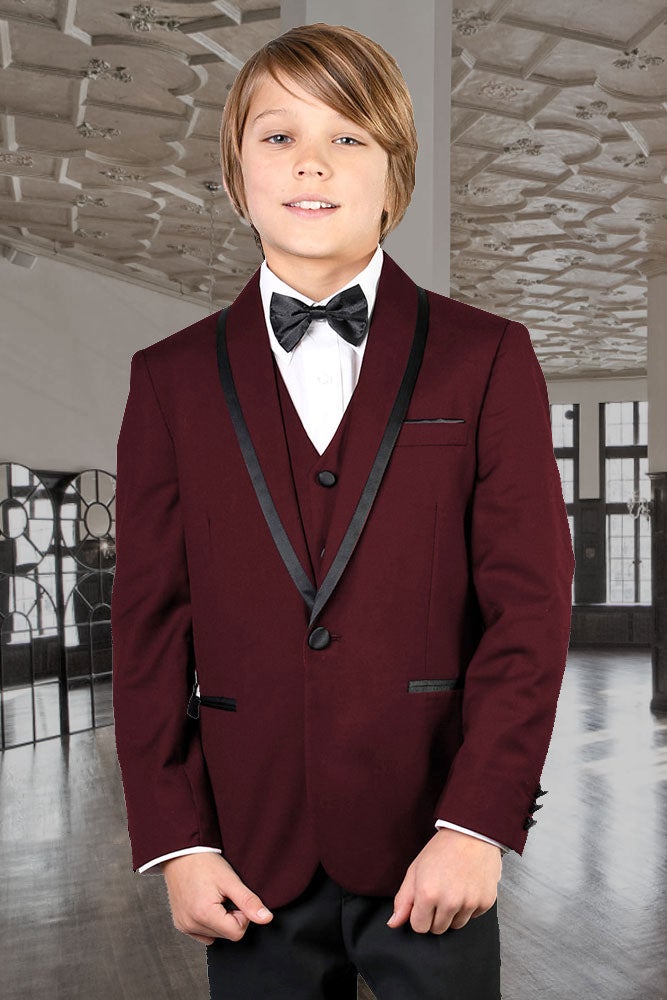 Statement Genova Kids Burgundy Shawl Tuxedo 5-Piece Set 8 Boys Statement Genova Kids Burgundy Shawl Tuxedo 5-Piece Set 8 Boys