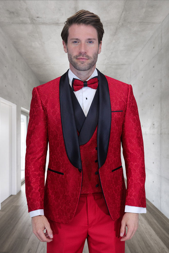 Statement Grammy Red 1-Button Shawl Tuxedo (4-Piece Set) 54L Tailored