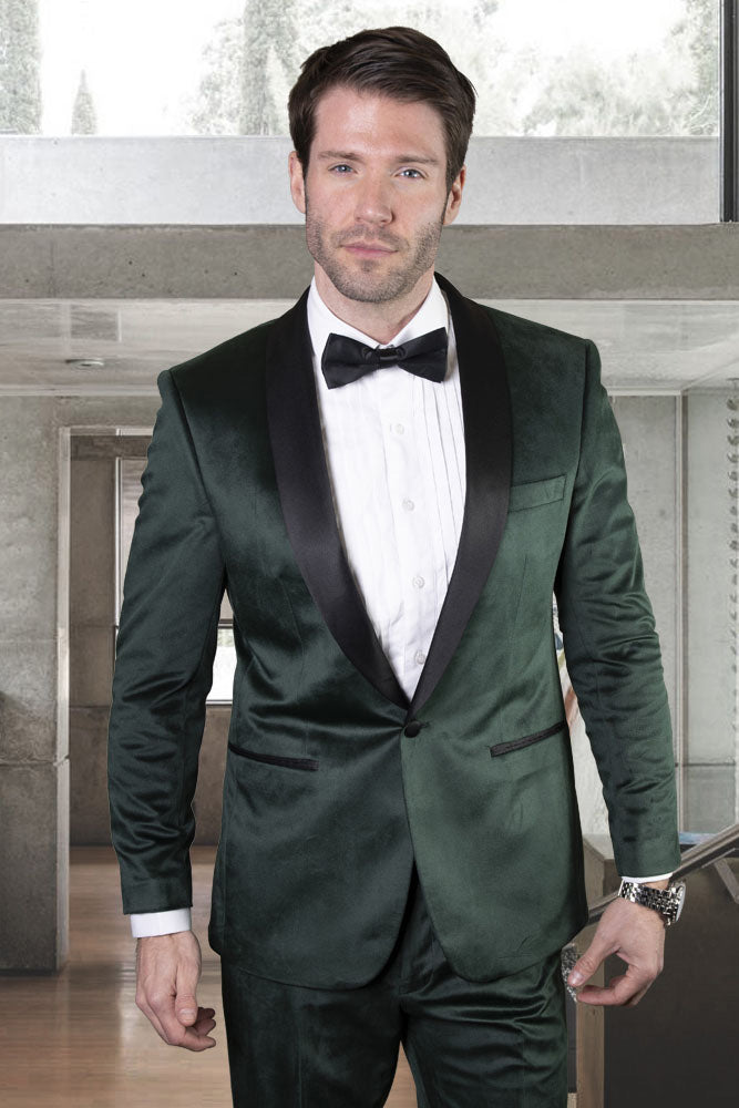 Statement Velvet Eclipse Hunter Green 1-Button Shawl Tuxedo (3-Piece Set) 40L Tailored