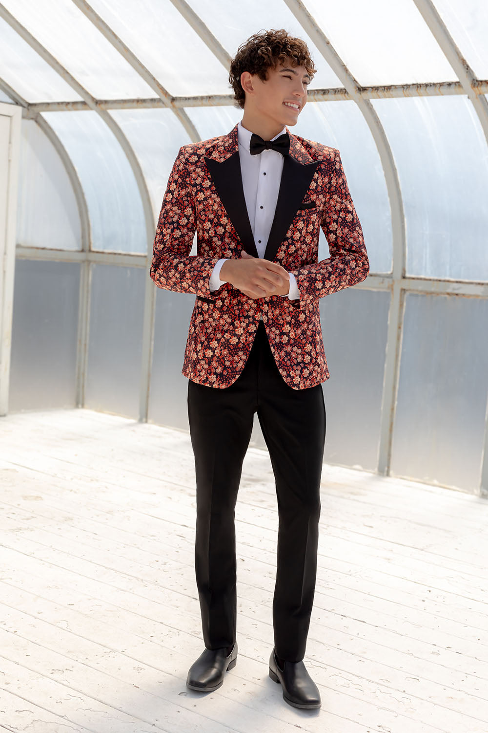Ted Stanford Floral Fusion Burnt Orange Peak Tuxedo Jacket (Separates) 48r Trim