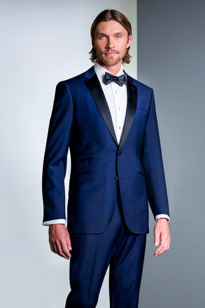 navy blue dress shirt with bow tie Trend Trend Blue 2-Button Notch Tuxedo (2-Piece Set) 38L Ultra Slim