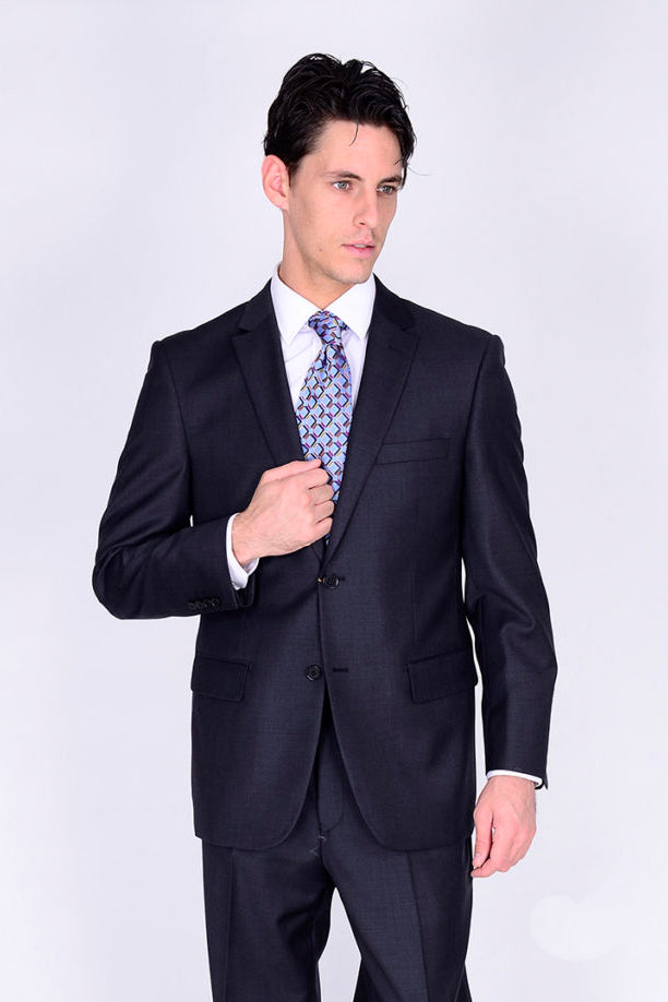 Mantoni Suit Brand Suit Charcoal Blue Windowpane- High End Suits - High Quality Suits main image 1