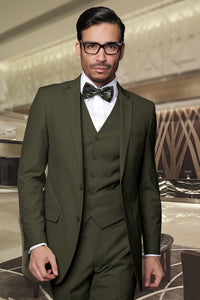 Statement Statement "Lorenzo" Solid Olive 3-Piece Slim Fit Suit