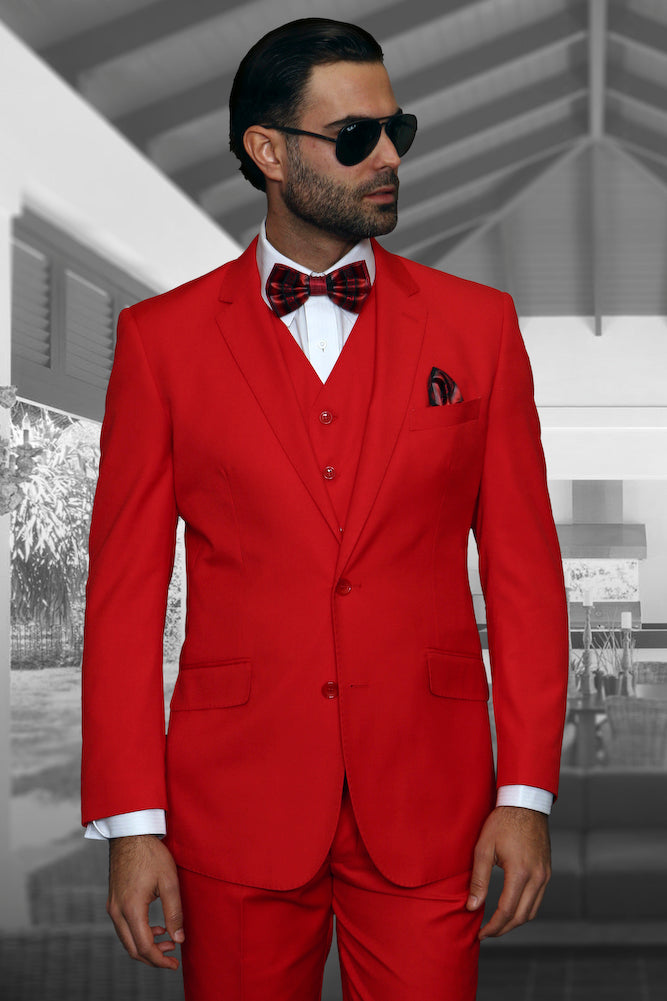 Statement Julian Solid Red Tailored Fit Suit (3-Piece Set) 44S Tailored