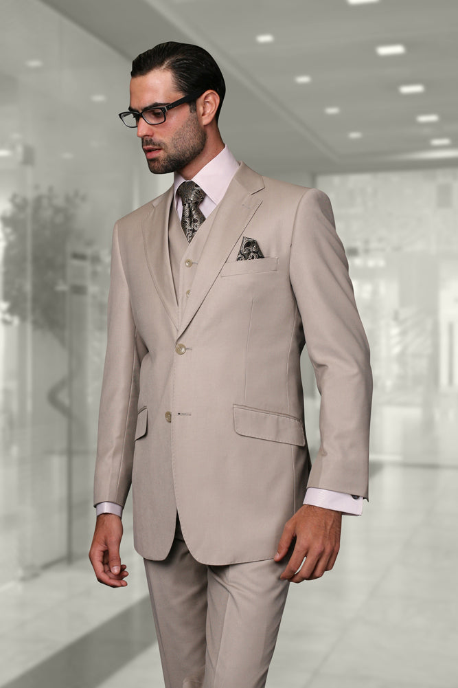 Statement Julian Solid Sand Tailored Fit Suit (3-Piece Set) 36R Tailored Statement Julian Solid Sand Tailored Fit Suit (3-Piece Set) 36R Tailored