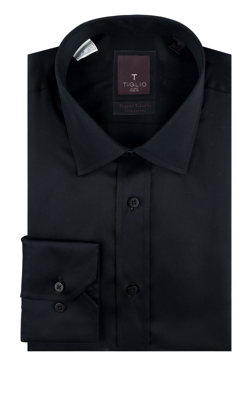 black french cuff dress shirt slim fit Black Dress Shirt, French Cuff, by Tiglio TIG3014 TIG3014 / 15.5S