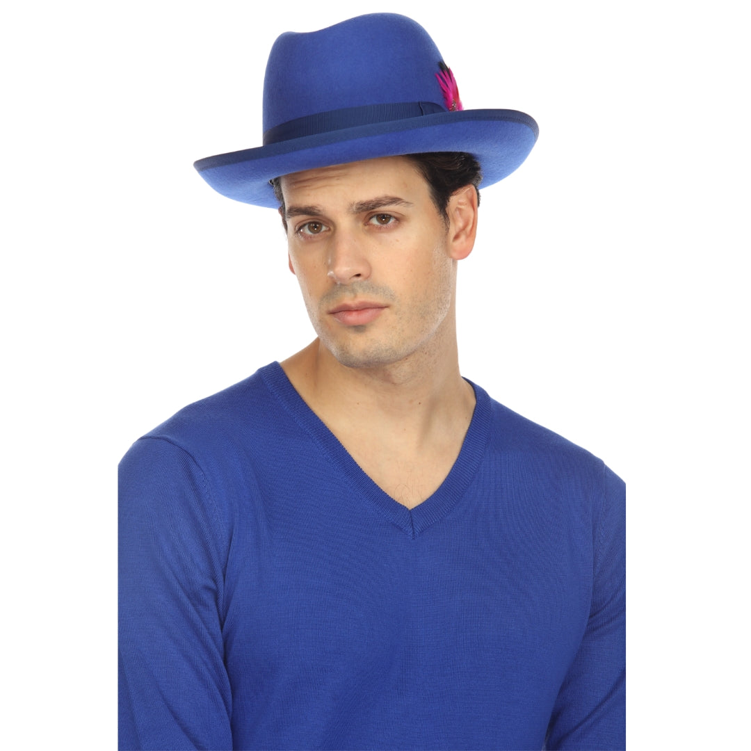 Royal Blue 100% Wool Australian Fur Felt Godfather Hat