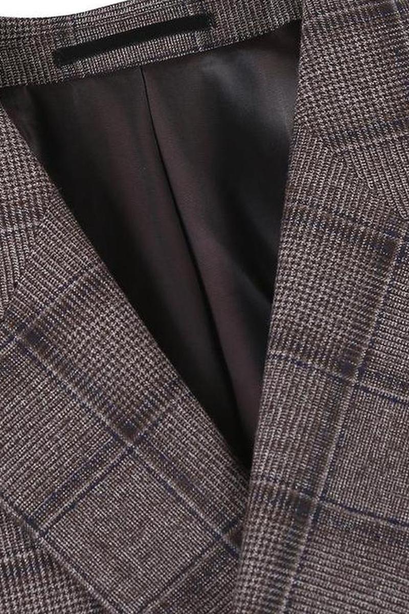 Brown Windowpane 6-Button Peak DB Suit (2-Piece Set)
