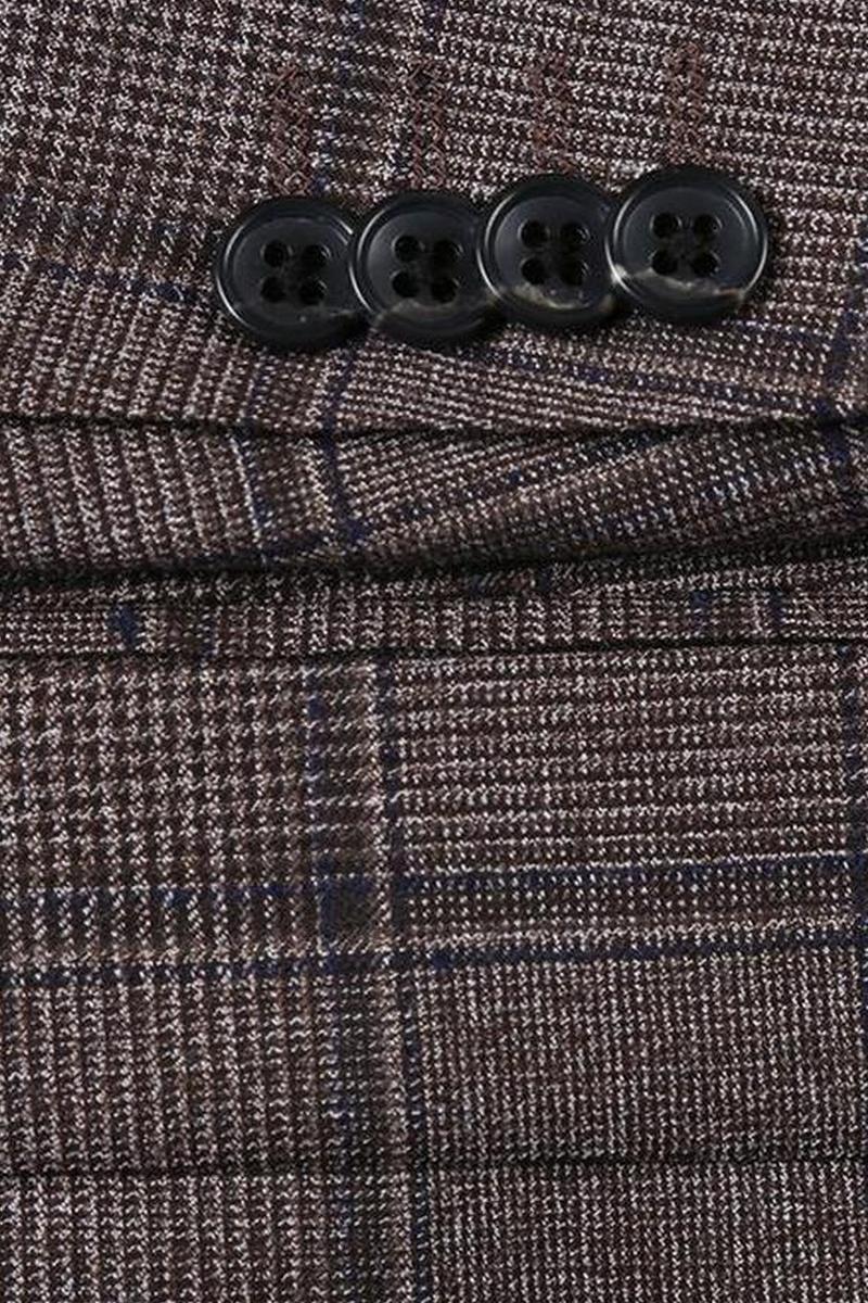 Brown Windowpane 6-Button Peak DB Suit (2-Piece Set)
