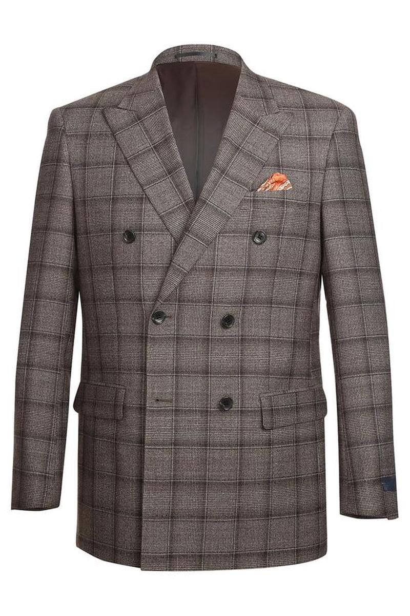 Brown Windowpane 6-Button Peak DB Suit (2-Piece Set)