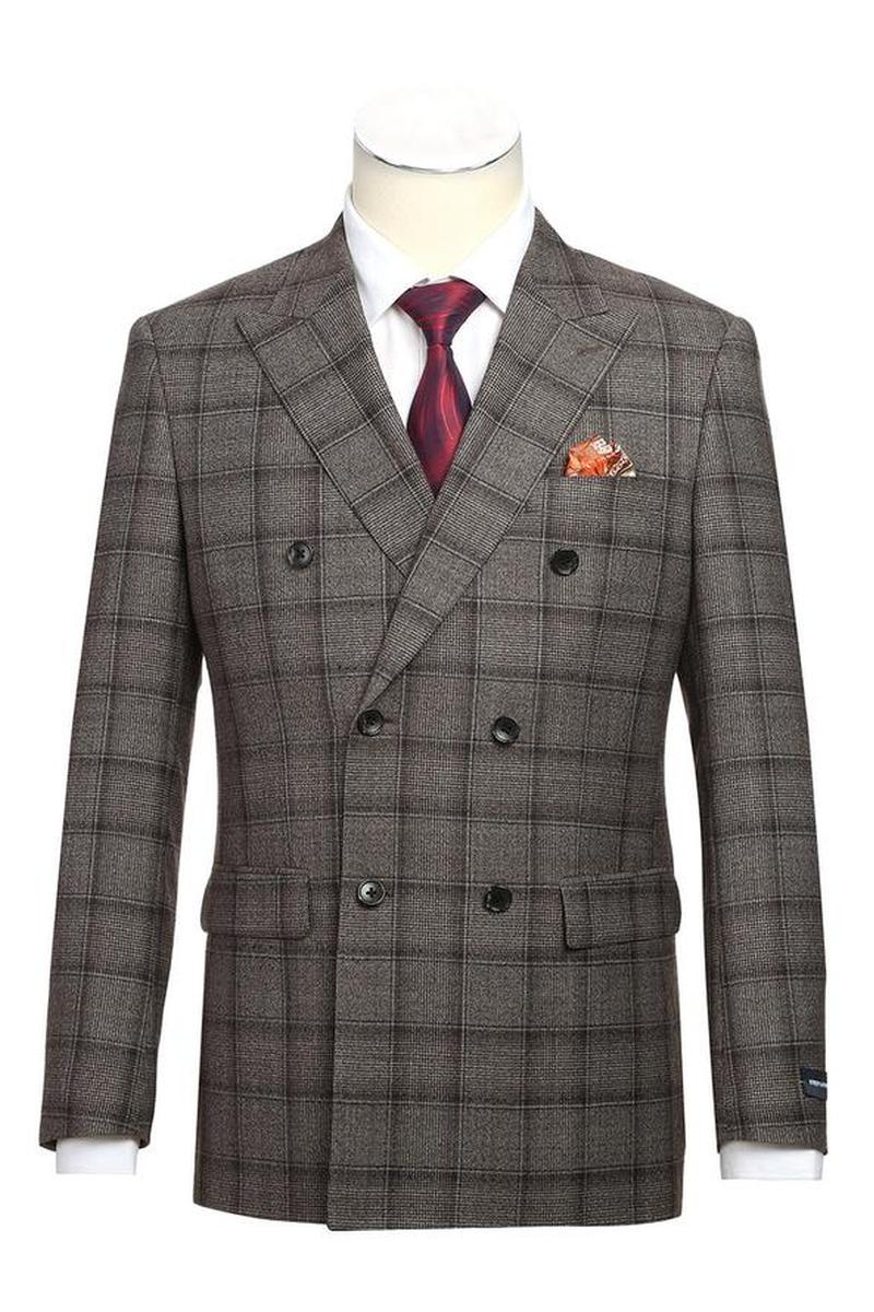 Brown Windowpane 6-Button Peak DB Suit (2-Piece Set)
