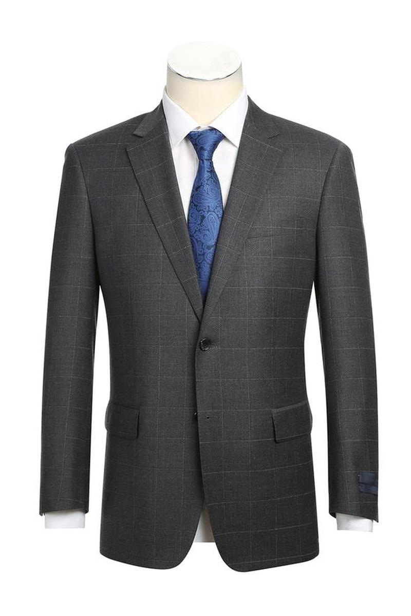 Grey Windowpane 2-Button Notch Suit (2-Piece Set)