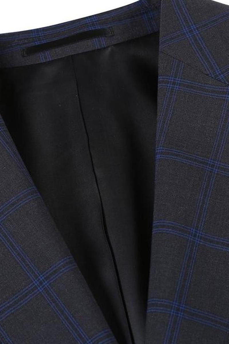 Dark Grey Windowpane 2-Button Notch Suit (2-Piece Set)