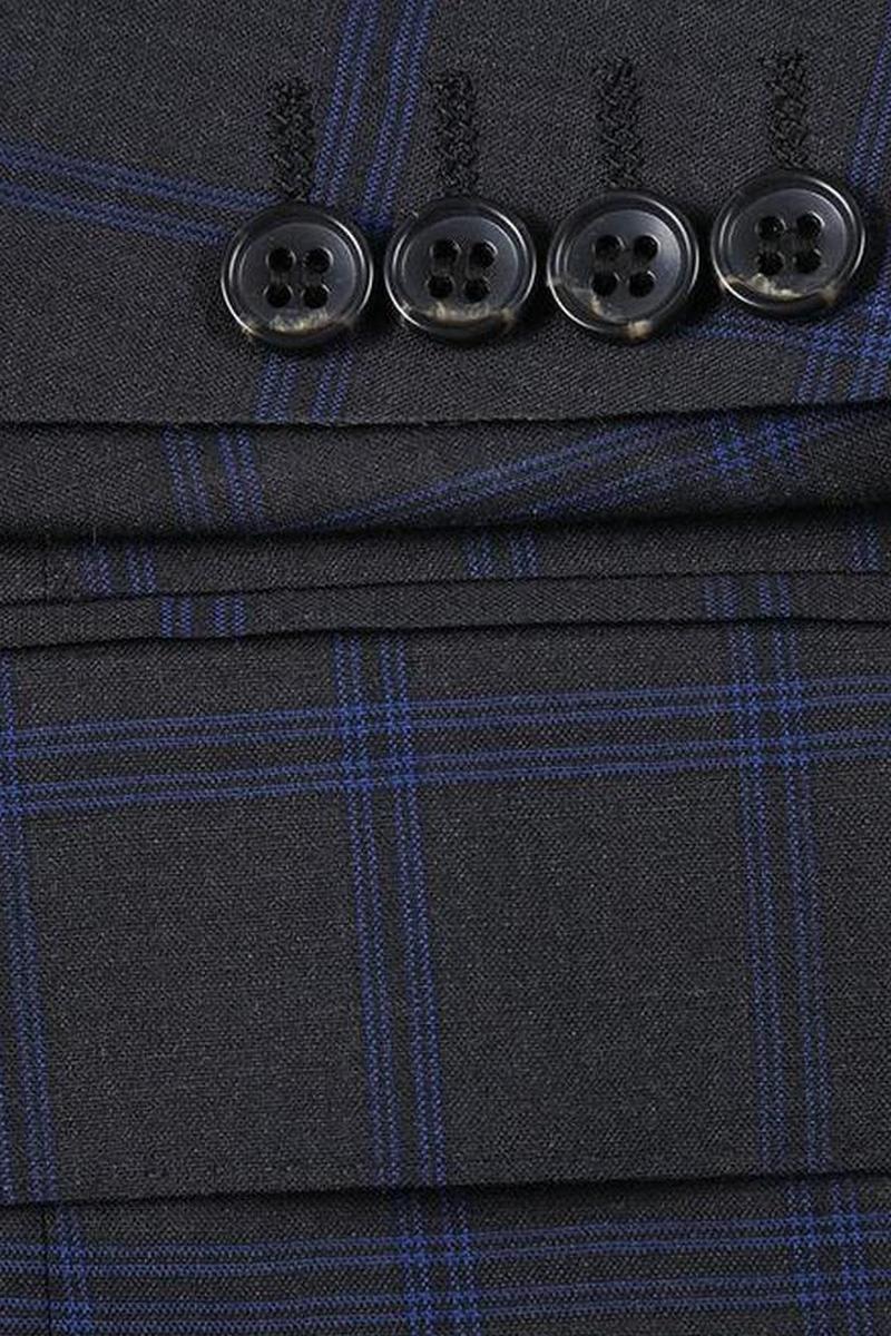 Dark Grey Windowpane 2-Button Notch Suit (2-Piece Set)