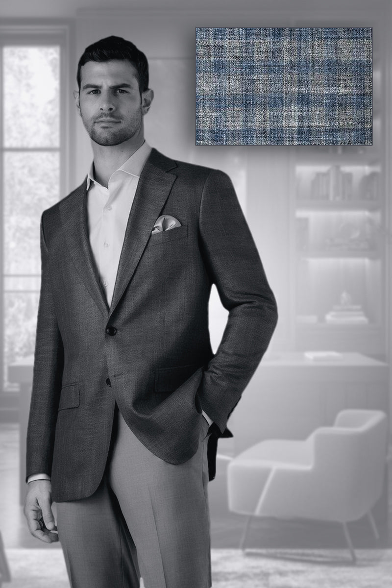 MaxDavoli Grey & Blue Plaid Bamboo Jacket