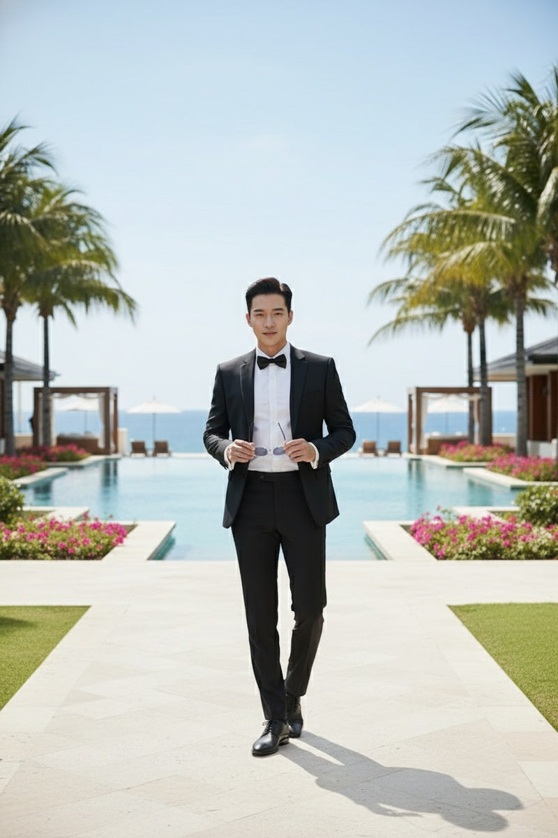 Black Solid 2-Button Notch Suit (2-Piece Set)