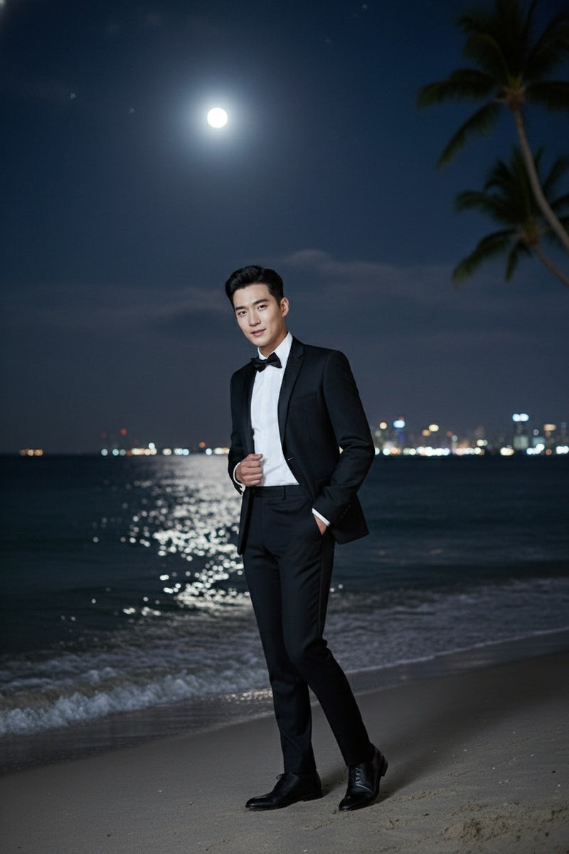 Black Solid 2-Button Notch Suit (2-Piece Set)