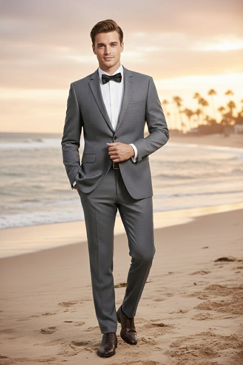 Grey Solid 2-Button Notch Suit (2-Piece Set)