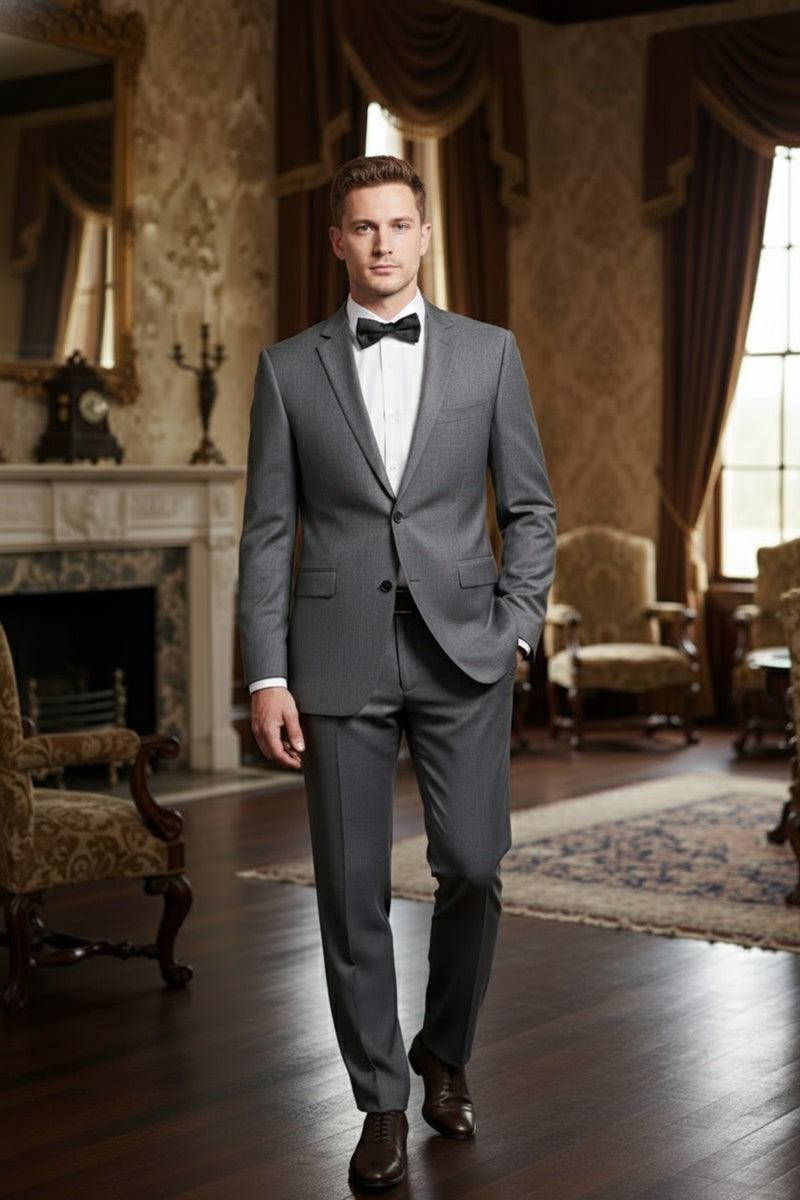 Grey Solid 2-Button Notch Suit (2-Piece Set)