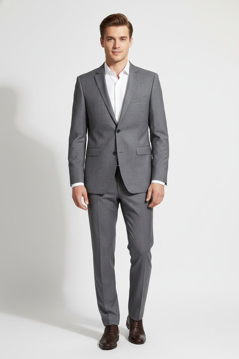 Grey Solid 2-Button Notch Suit (2-Piece Set)