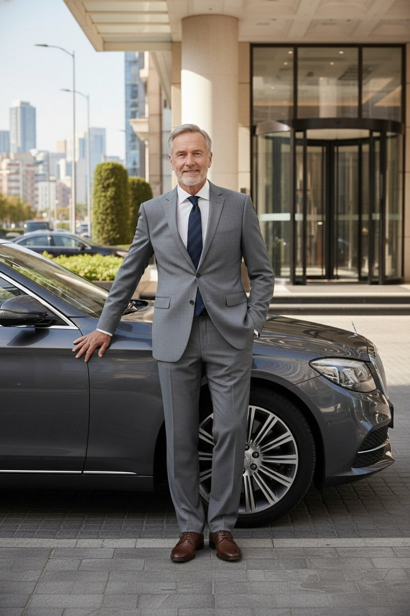 Grey Solid 2-Button Notch Suit (2-Piece Set)