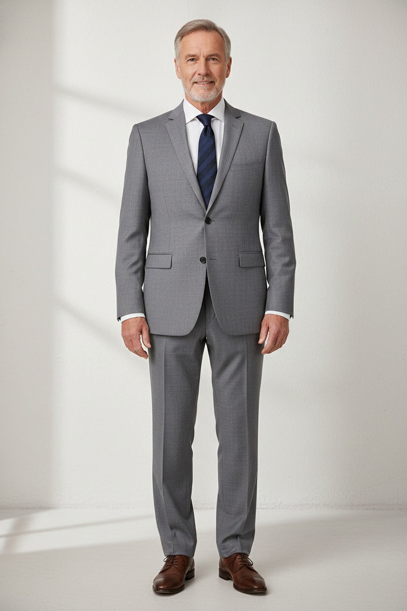 Grey Solid 2-Button Notch Suit (2-Piece Set)