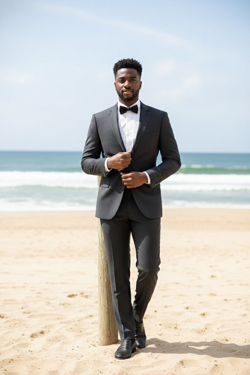 Dark Grey Solid 2-Button Notch Suit (2-Piece Set)