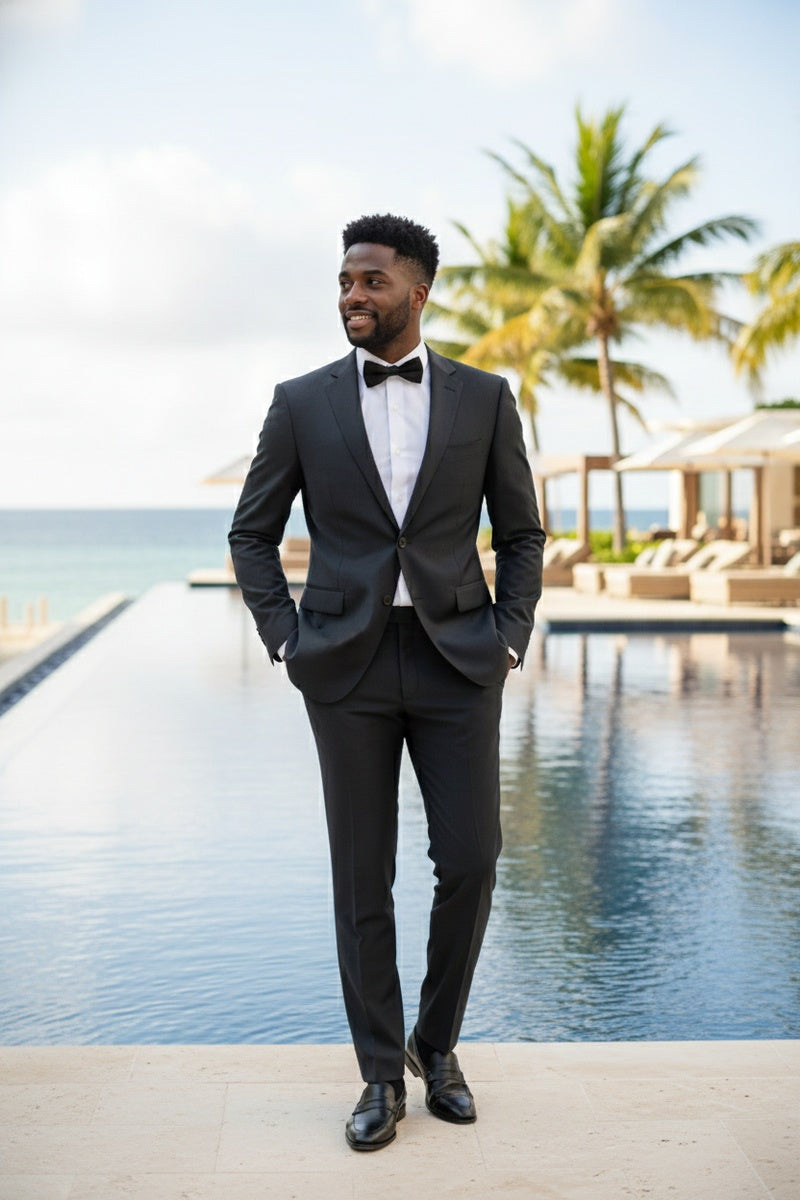 Dark Grey Solid 2-Button Notch Suit (2-Piece Set)