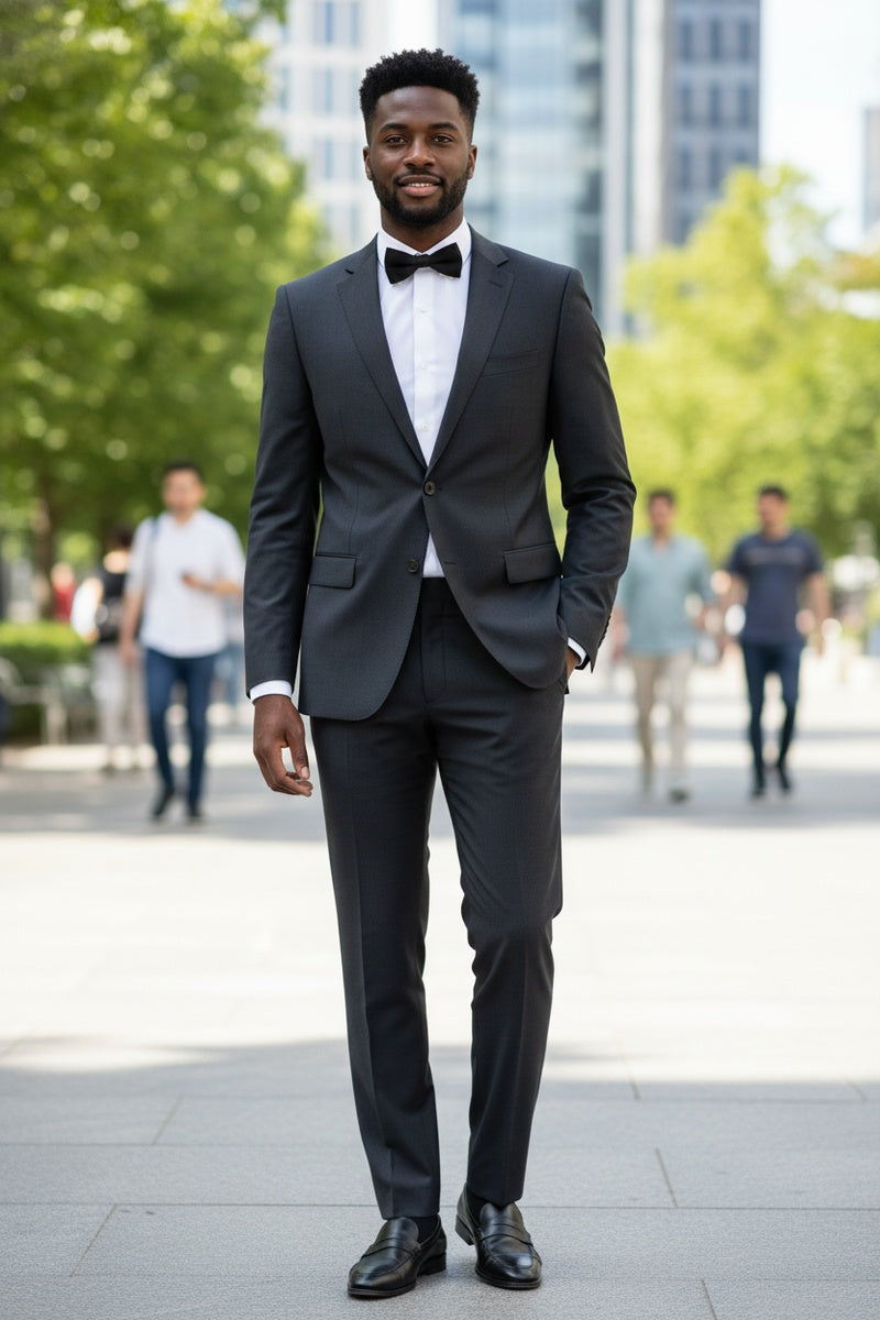 Dark Grey Solid 2-Button Notch Suit (2-Piece Set)