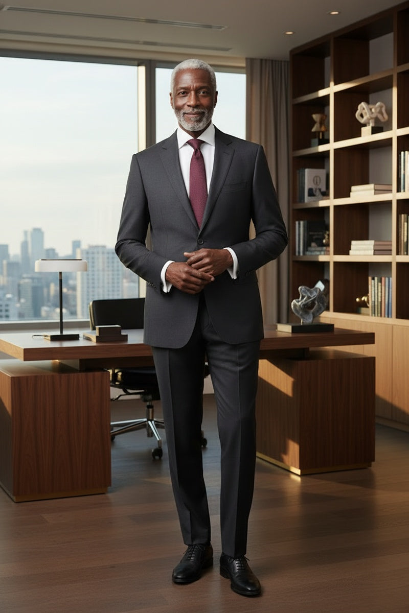 Dark Grey Solid 2-Button Notch Suit (2-Piece Set)
