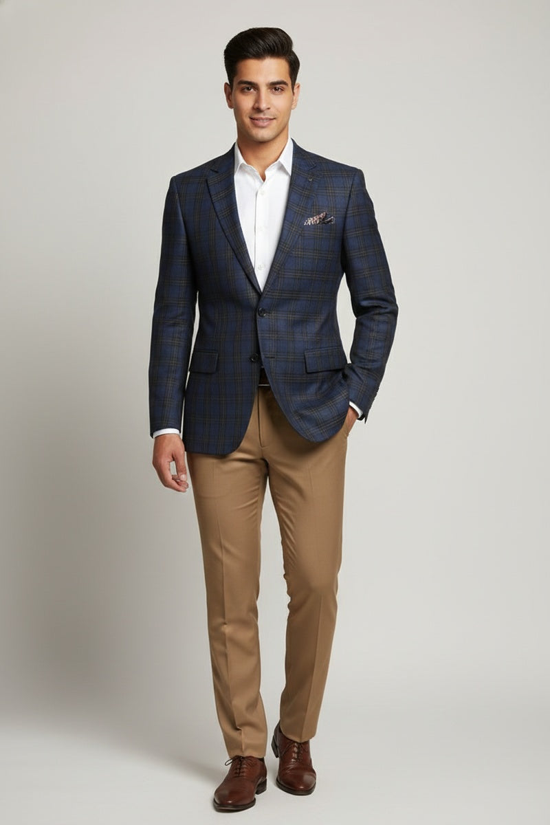 Blue & Black Windowpane Sports Jacket