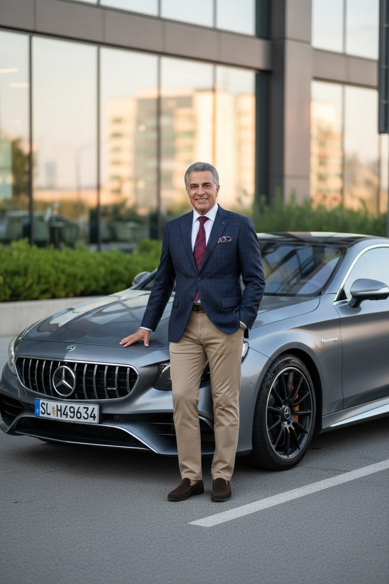 Blue & Black Windowpane Sports Jacket