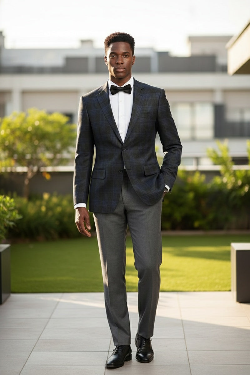 Grey & Blue Windowpane Sports Jacket