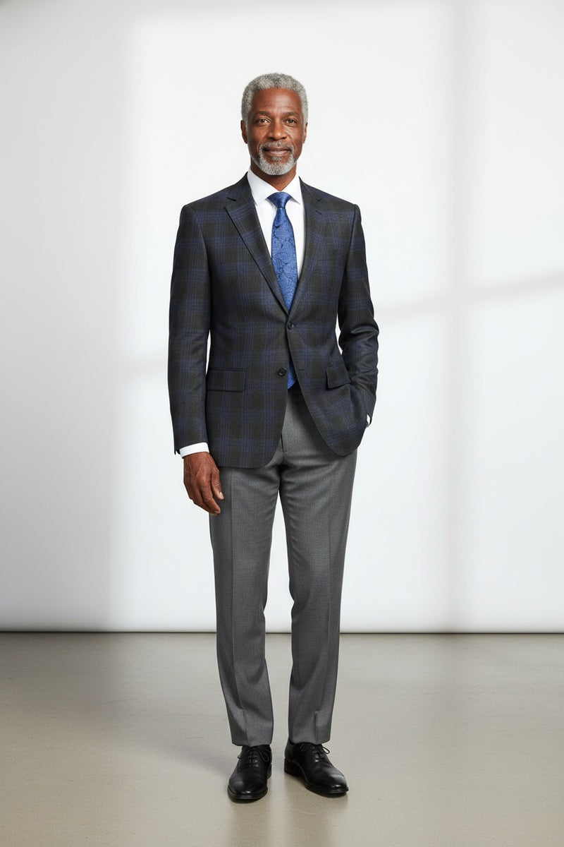 Grey & Blue Windowpane Sports Jacket