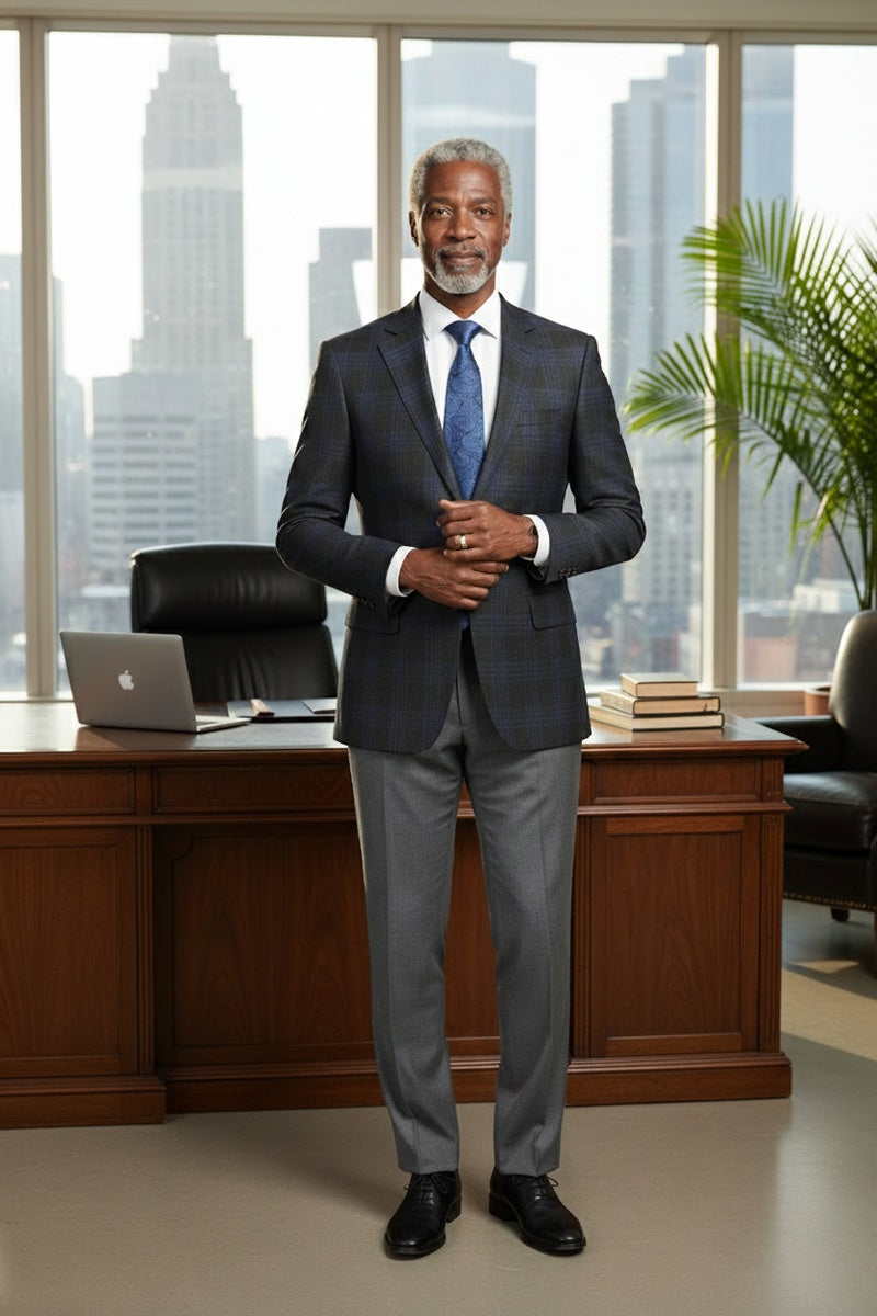 Grey & Blue Windowpane Sports Jacket